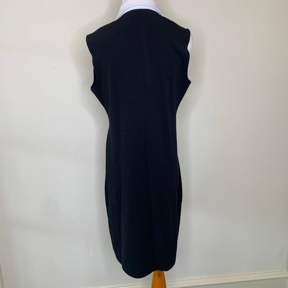 Vintage Black White Collared Dress Sz Large - Picture 2 of 9